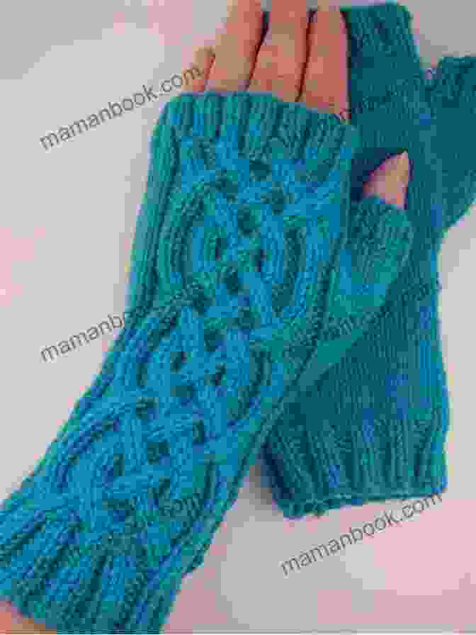 A Close Up Of The Intricate Cable Pattern On The Ladies Fingerless Gloves Knitting Pattern KP448 Ladies Fingerless Gloves
